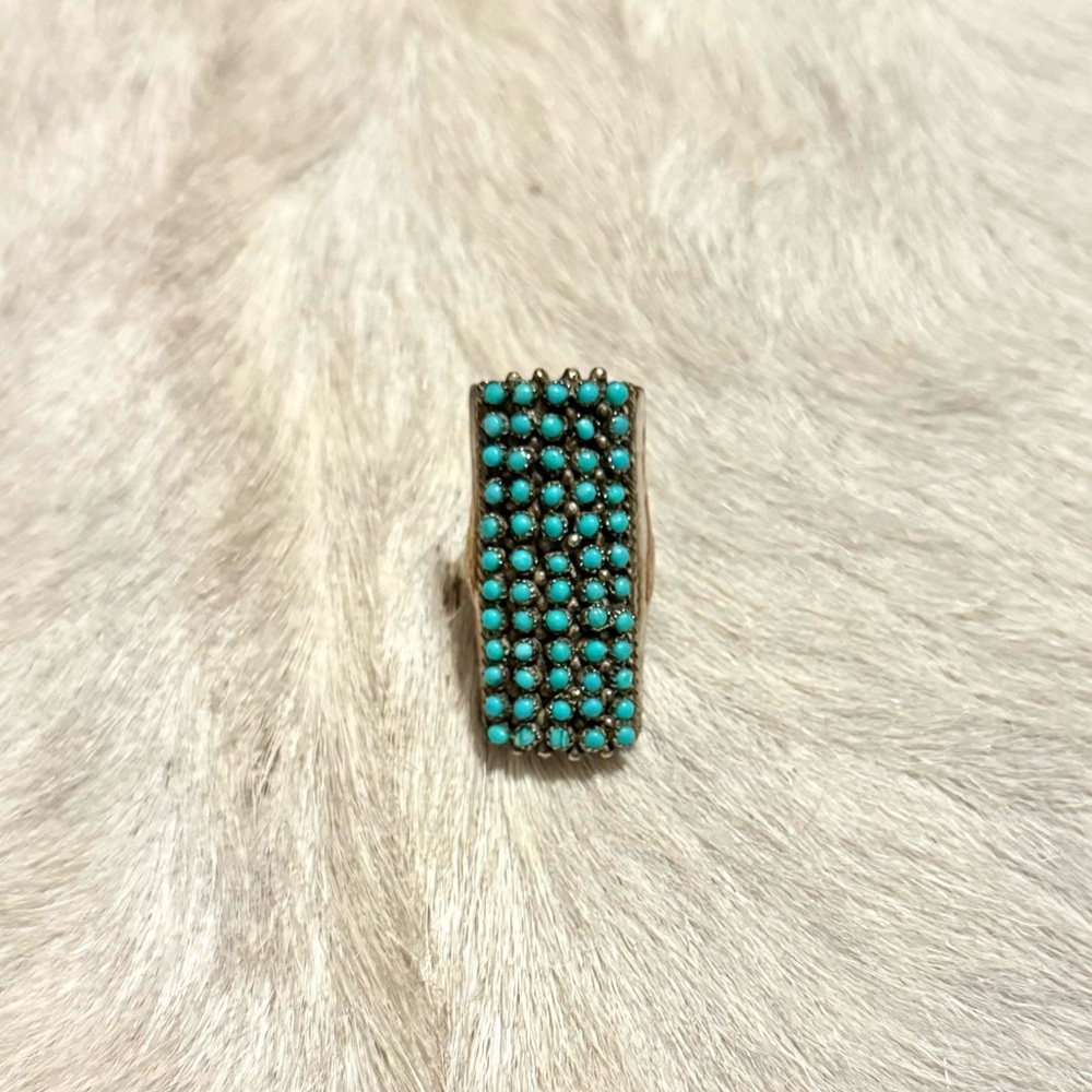 Vintage Peter Haloo Zuni Turquoise 12 Row, 60 Stone Ring - Size 9